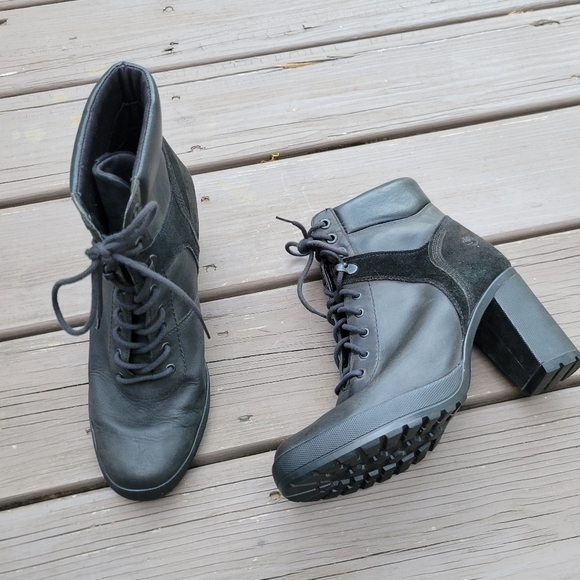 Timberland Camdale Lace-up 6" black Nubuck Suede Leather Chunky Heel Ankle Boots - Picture 8 of 9